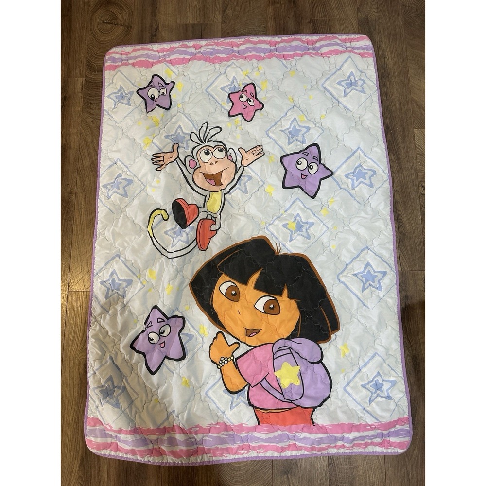 $47 🌙 Vintage Dora & Boots Toddler Bed Crib‎ Comforter Quilt Blanket FAST SHIP